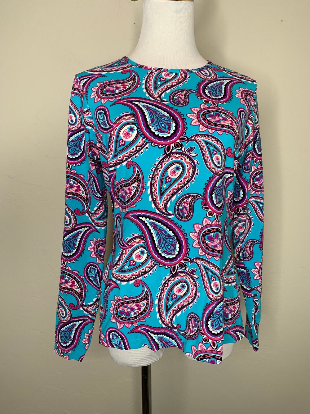 Lands' End Paisley Blue Pink Swim Shirt Rashguard Sz Small